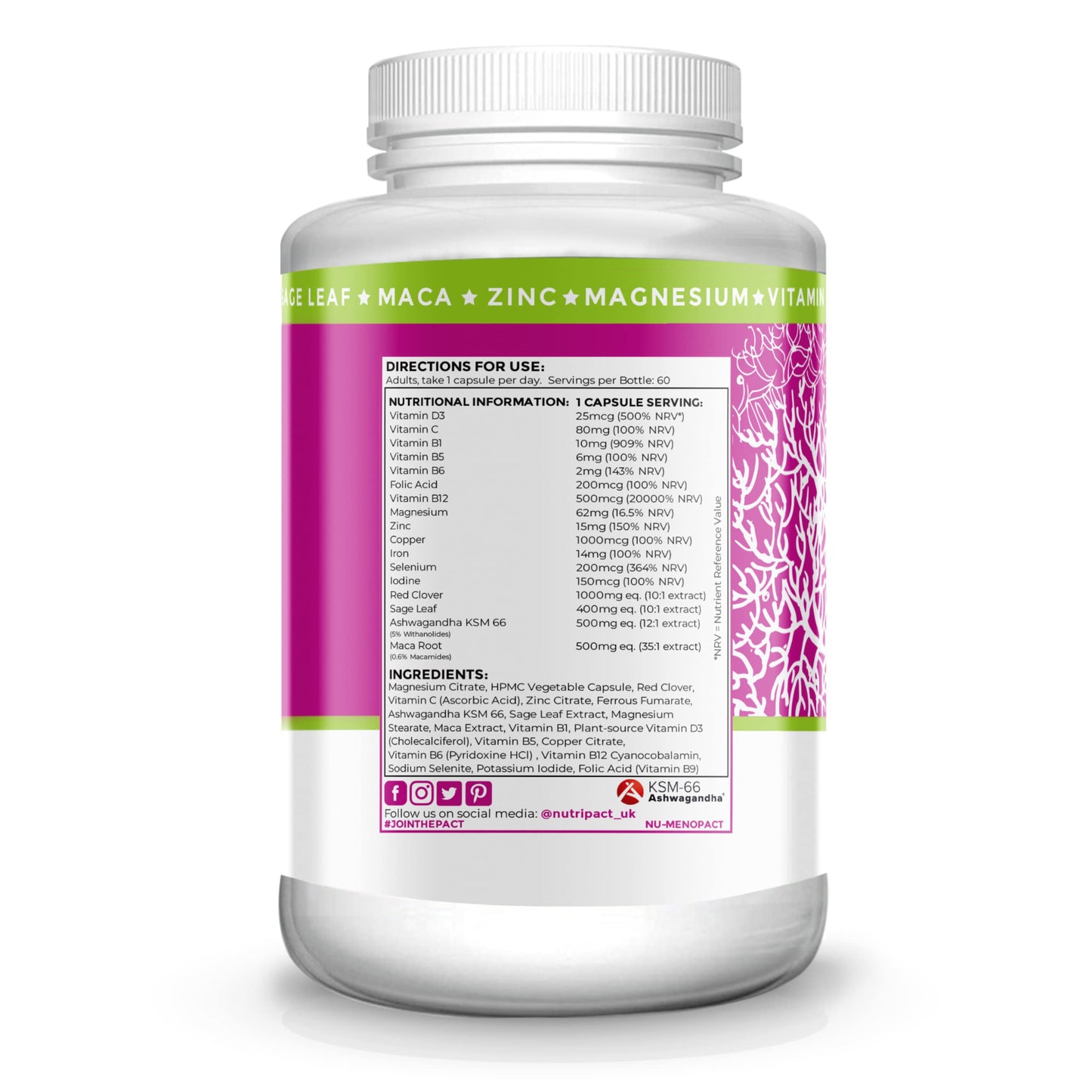 Meno Pact Support Complex - Perimenopause & Menopause Supplement for Women - 17 Active Ingredients - Formulated by Women’s Health Experts - High Strength Formula - 60 Vegan Capsules - Nutripact