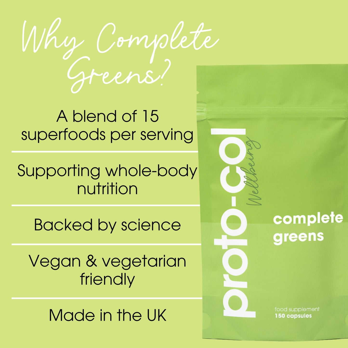 Proto-Col Proto-col | Complete Greens Powder - 15 Superfoods and Adaptogens Including Ashwagandha & Spirulina | Vegan & Gluten-Free | Advanced Formula | UK Made | 180g