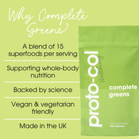 Proto-Col Proto-col | Complete Greens Powder - 15 Superfoods and Adaptogens Including Ashwagandha & Spirulina | Vegan & Gluten-Free | Advanced Formula | UK Made | 180g