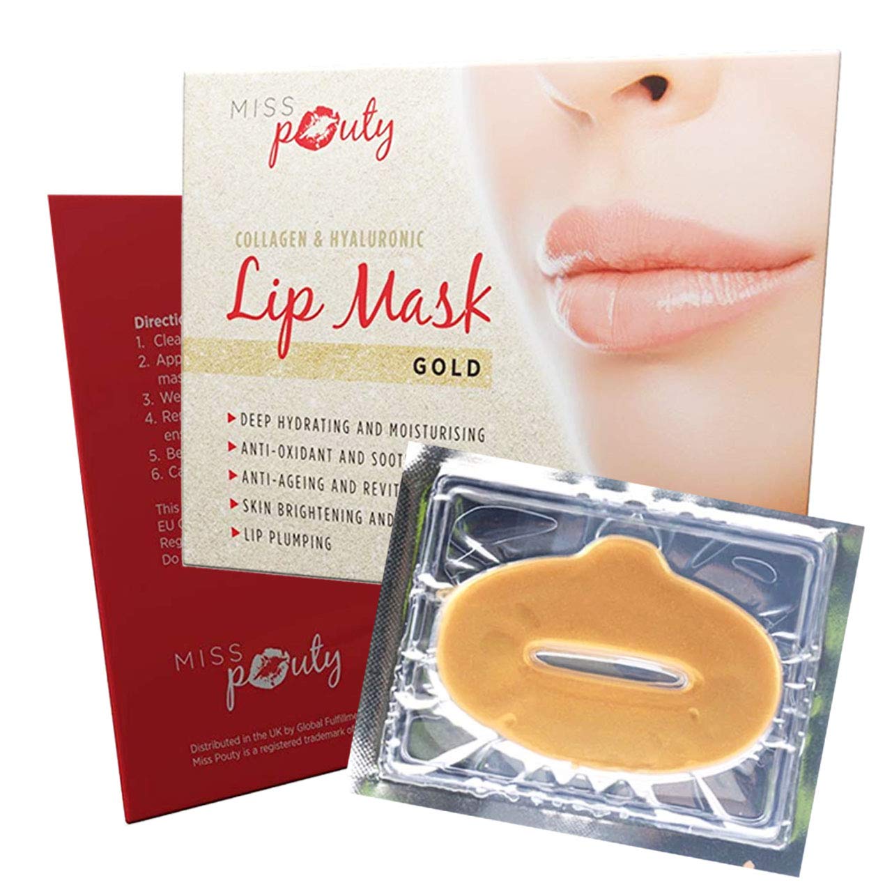 miss pouty Gold Lip Mask x10 Collagen Hyaluronic Plumping Moisturising Soothing