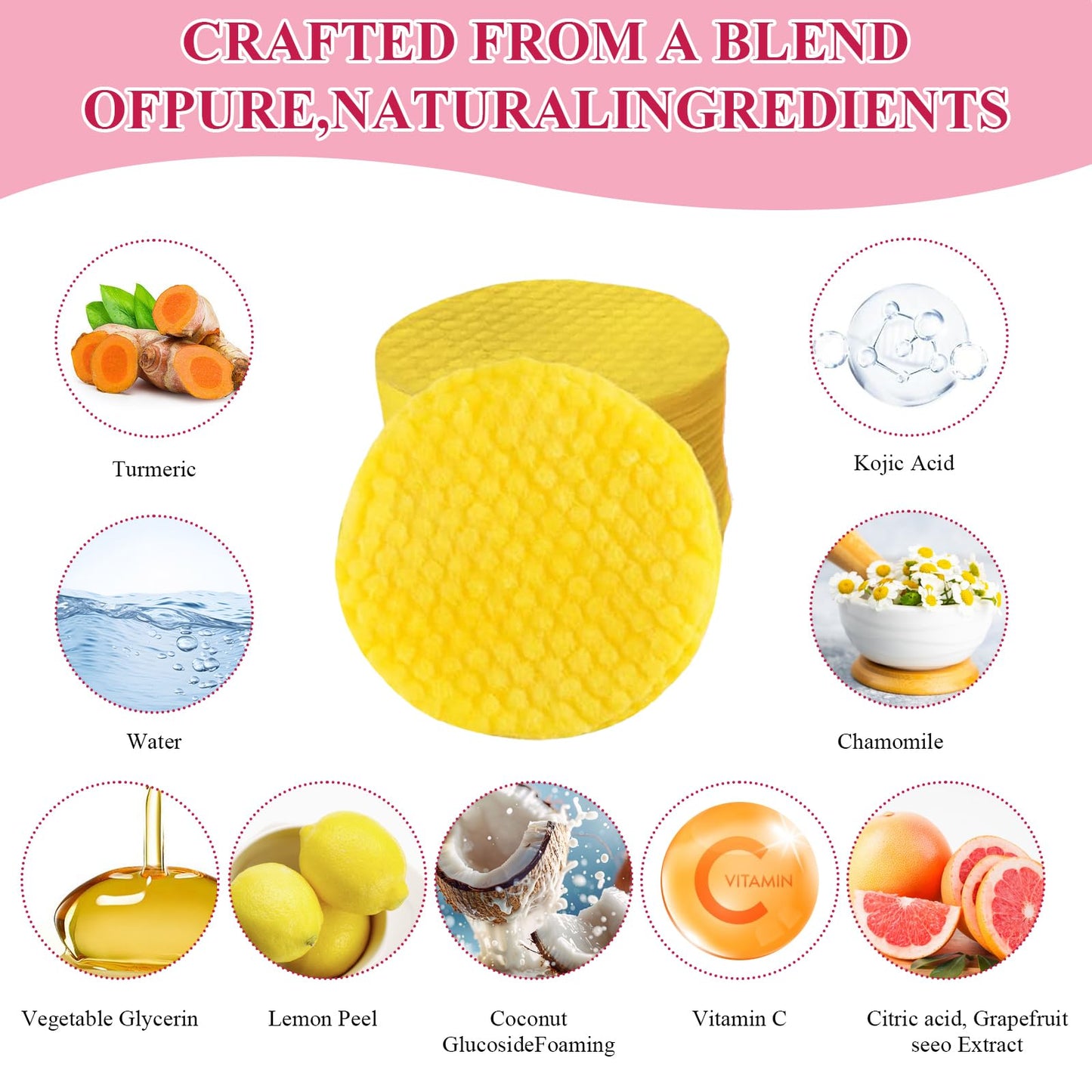 Nadiaen Kojic Acid and Turmeric Pads,80 Pieces Turmeric Kojic Acid Pads,Exfoliating Face Suitable for Improving Skin Texture,Reducing Shine and Clogged Pores