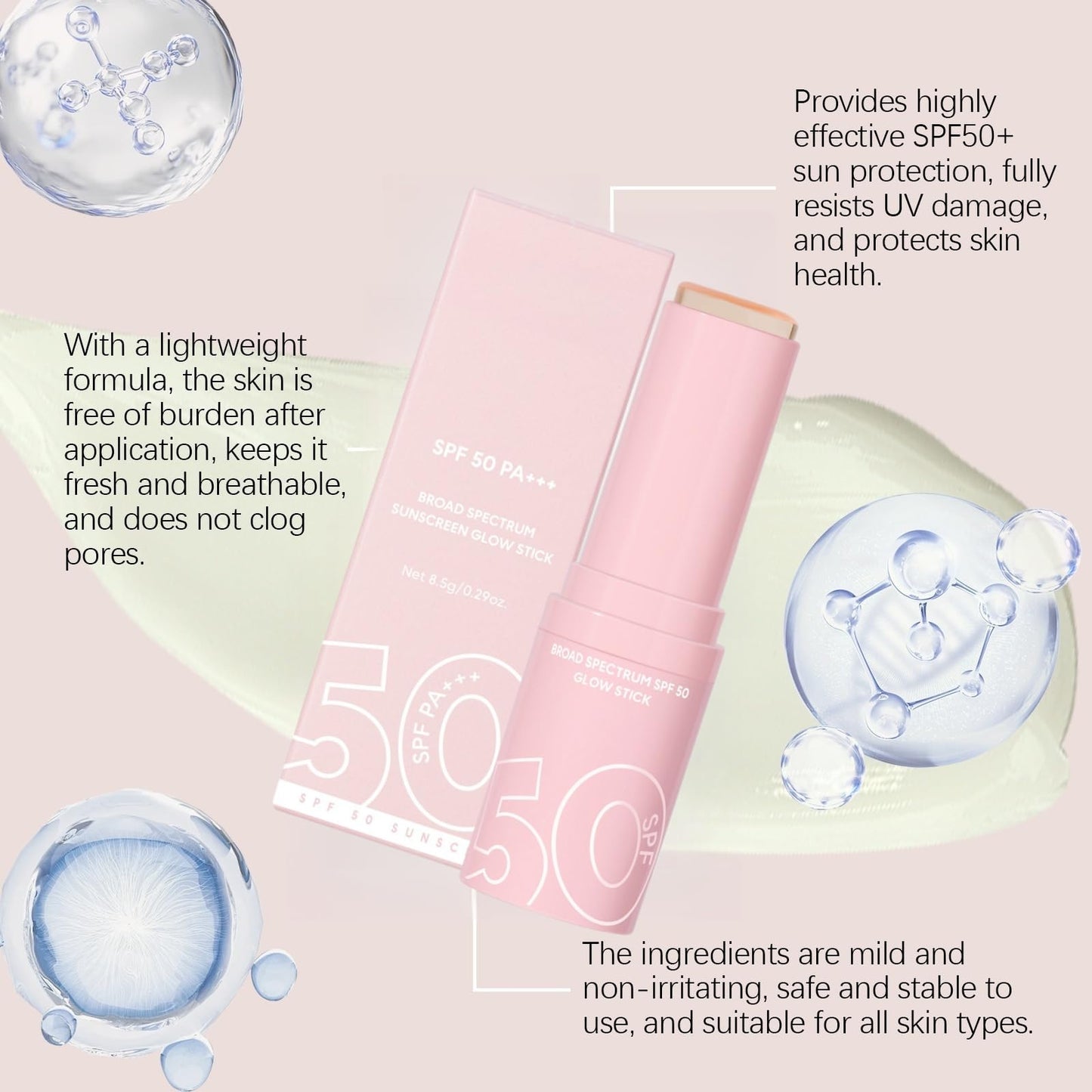 Siyinzu Invisible Sunscreen Stick SPF 50 Face,Sunblock Stick SPF 50,Sun Cream Stick,Tinted Sunscreen Sti-ck SPF-50,Moisturizing Sunsc-reen St-ick for Body,Face Suns-creen,Broad Spectrum UV Protection Cream