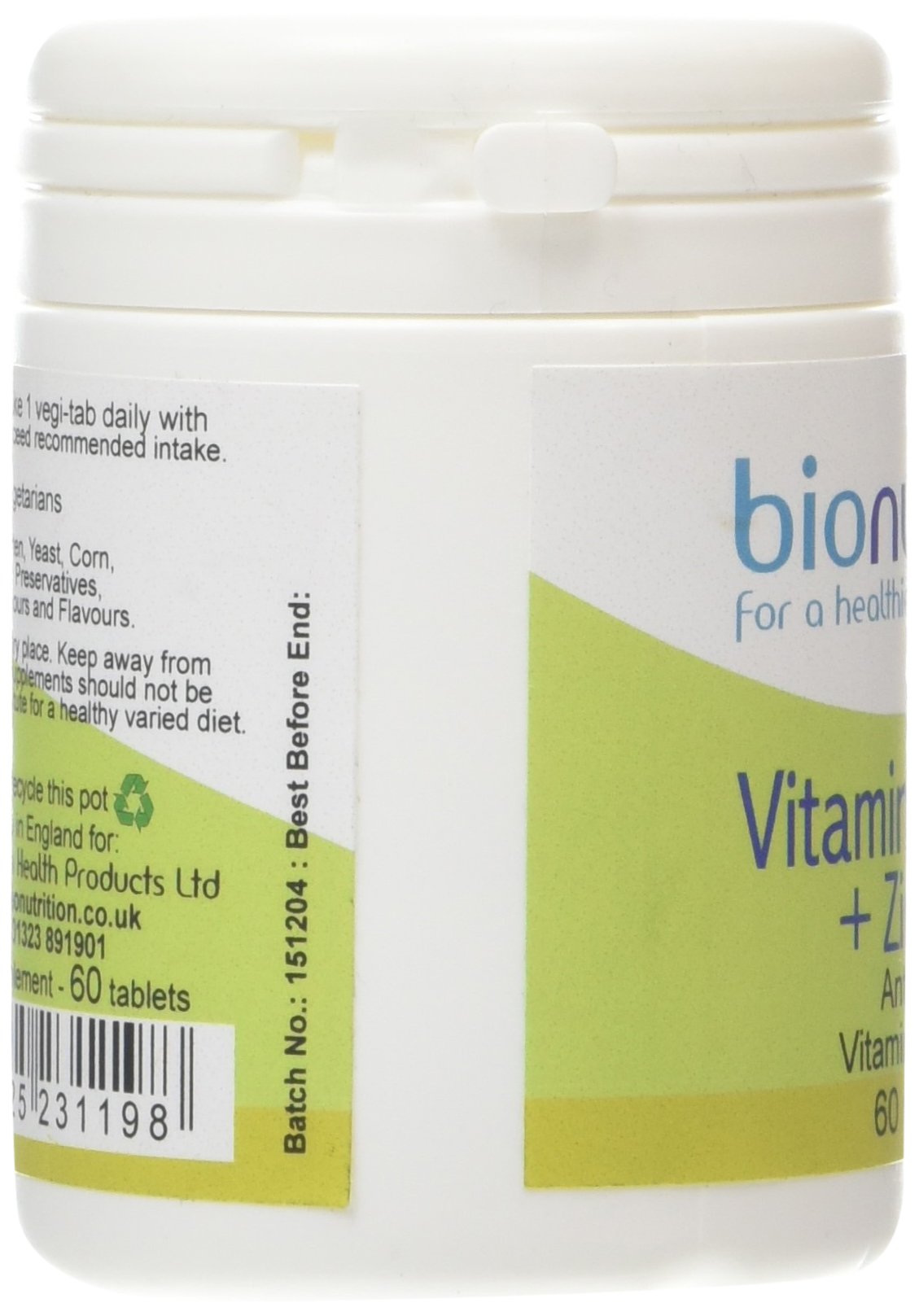 Bio Nutrition Vitamin C 500mg + Zinc 15mg : Antioxidant and Immune Vitamin and Mineral Supplement : 60 vegi-tabs