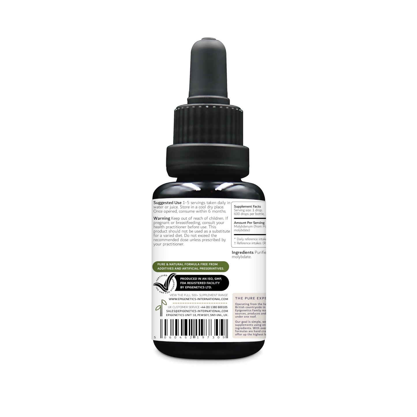 Molybdenum Liquid Supplement 30ml | 200mcg Per Drop | Highly Bioavailable | 6-Month Supply Without additives or flavourings | Made in The UK & Vegan Friendly