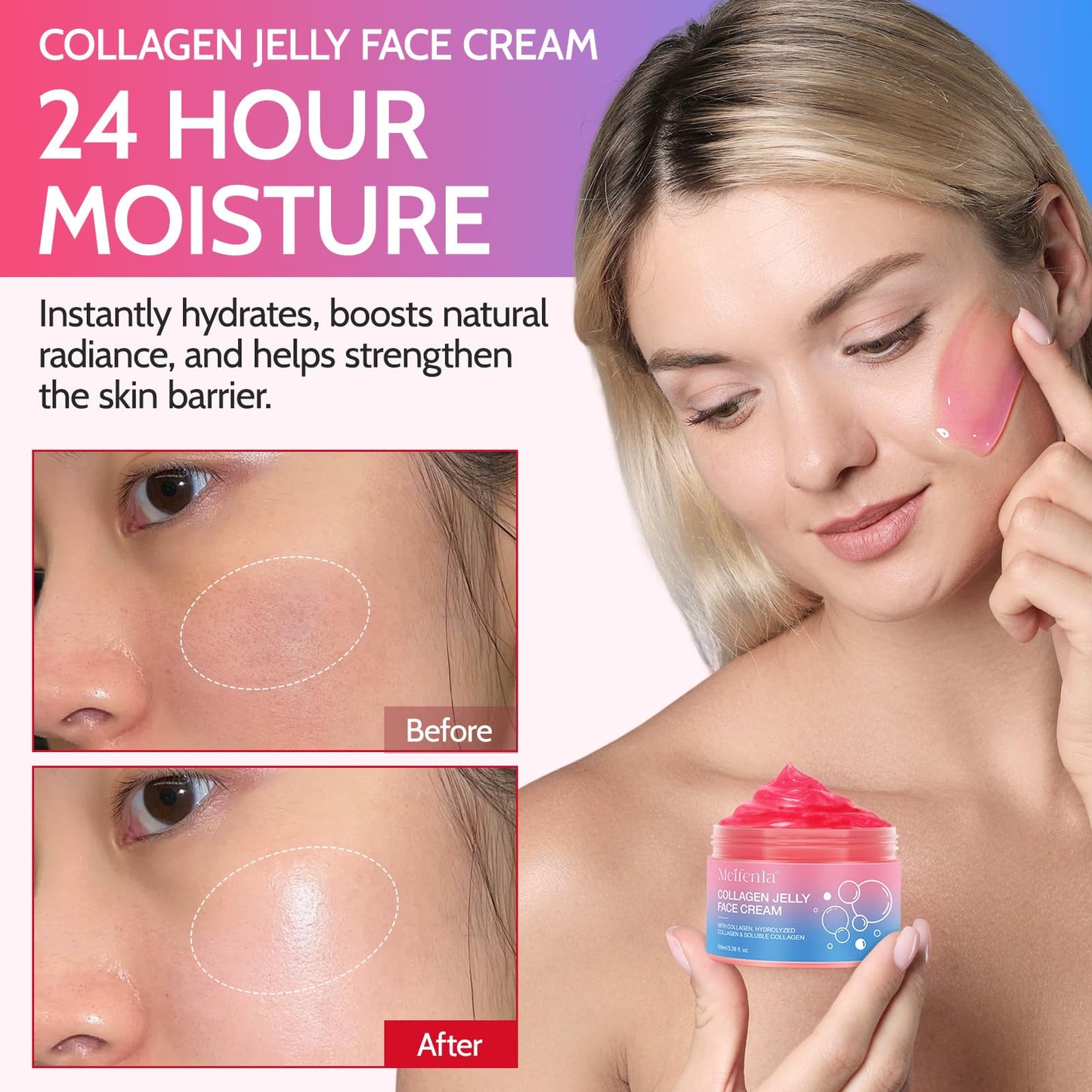 MASAIGGE Collagen Jelly Cream, Collagen Gel Face Cream with Niacinamide & Hydrolyzed Collagene, Anti-Aging Face Moisturiser, Deep Hydrating, Revitalise Dull Skin, Boosts Skin's Barrier Hydration & Glow