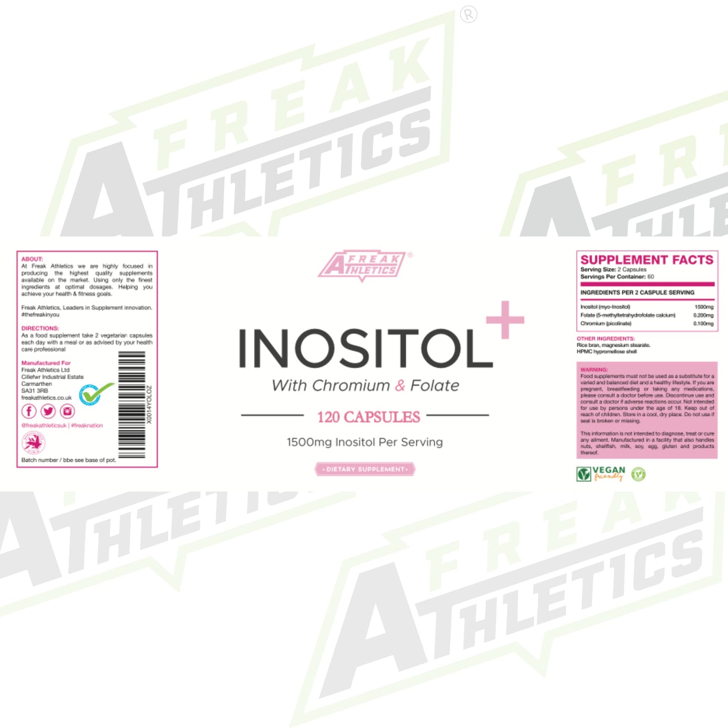 Myo Inositol Capsules by Freak Athletics - Inositol Capsules with Chromium & Folate - 120 Capsules Vegan & Vegetarian Friendly - UK Made