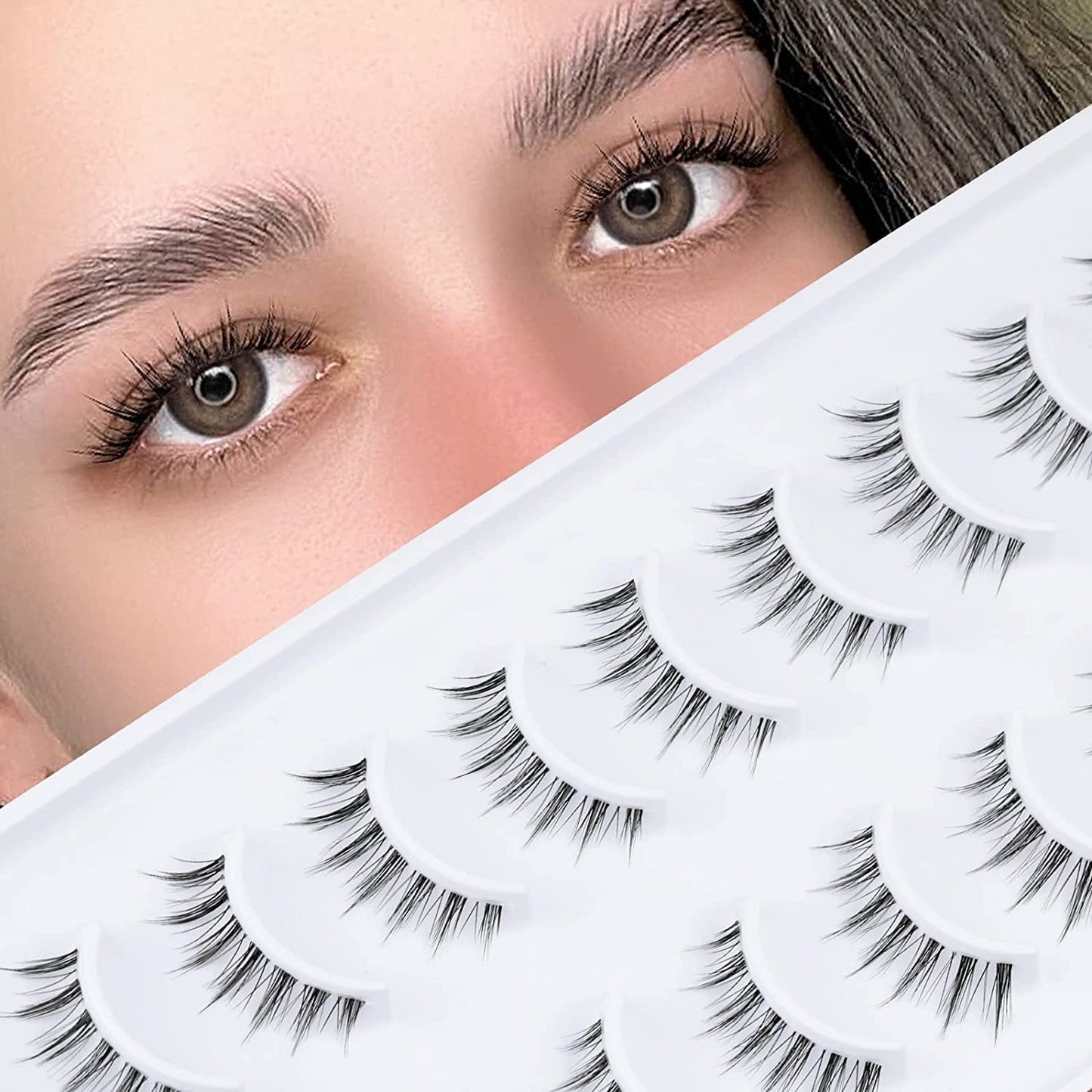 10 Pair Natural Lashes Little Devil Soft Eyelashes Strip Lashes Handmade False Eyelashes Natural Look Transparent Clear Band Small Eye Lashes by EMEDA (Little Devil)