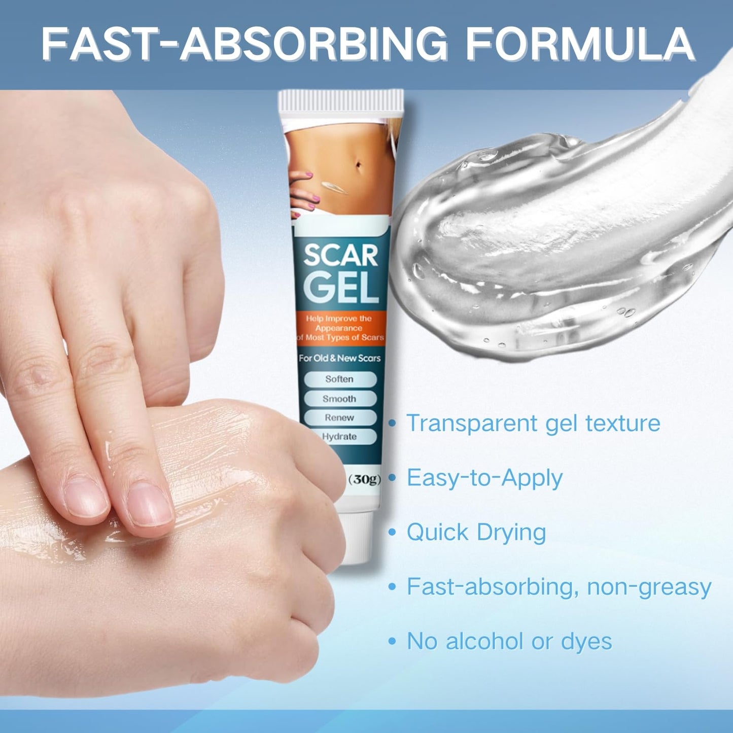 3PCS Scar Gel, Face & Body Scar Removal Cream for Old & New Scars, Stretch Mark Cream & Burn Gel for C-Section, Acne Scars, Improvement of Scar Appearance, Soften, Renew & Smooth Skin, 30G