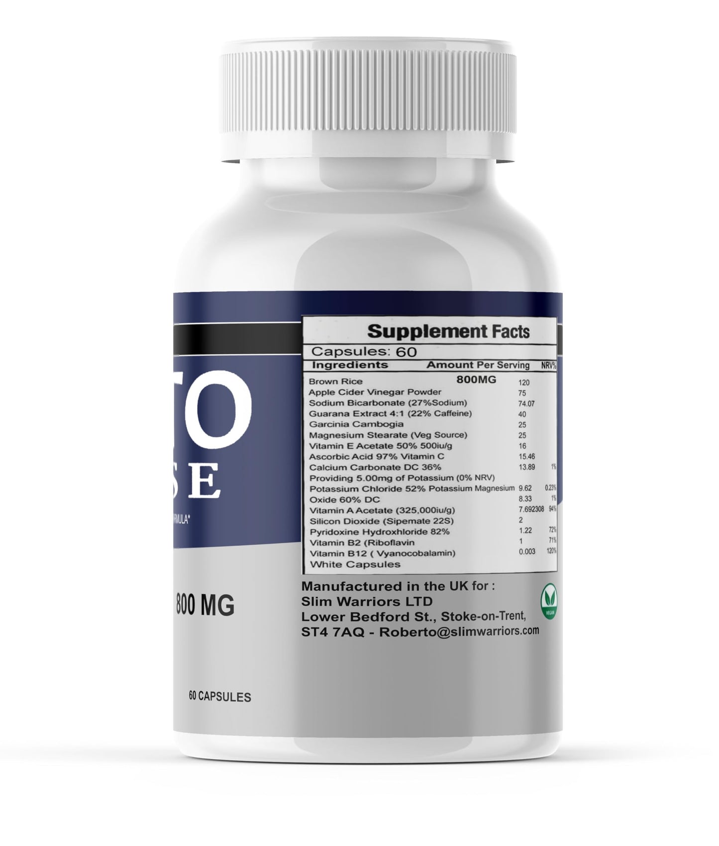 Keto Base Weight Management Capsules – All-Natural Vegan Supplement with Cinnamon Bark, Biotin, Guggul Extract, Weight Management Support, 60 Capsules, Slim Warriors