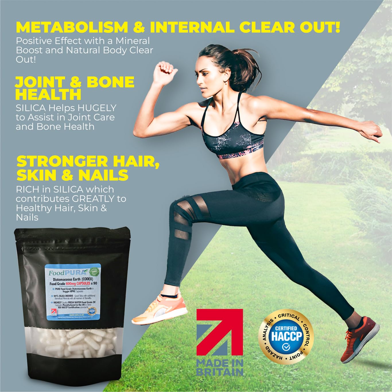FoodPURA Food Grade Diatomaceous Earth Capsules (Codex) Pure White 94% Silica Fresh Water Sourced 600mg (90)