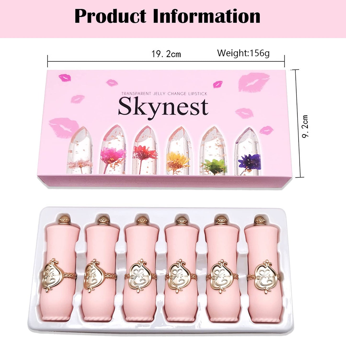 Skynest Clear Flower Jelly Lipstick, 6 Packs Nutritious Moisturizer Lip Balm Temperature Color Change Lipstick Matte Long Lasting Lip Gloss (Pink)