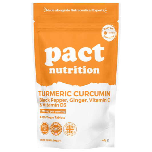 Turmeric Tablets 2000mg with Black Pepper, Ginger, Curcumin (95% Curcuminoids), Vitamin D3 & Vitamin C - Herbal Vegan Supplement - 120 Easy to Swallow Pills - Made in The UK - Pact Nutrition