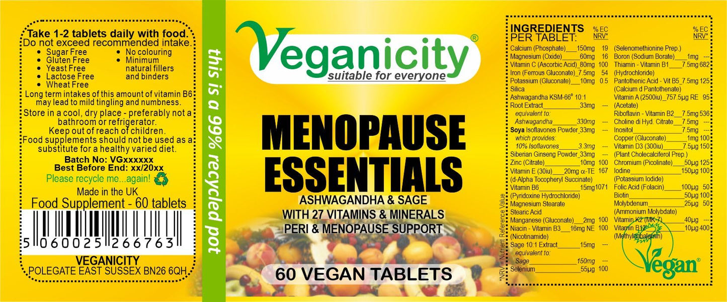 Veganicity Menopause Essentials : Women's Health Supplement : 60 Tablets, in a Planet-Friendly 99% Recycled Pot