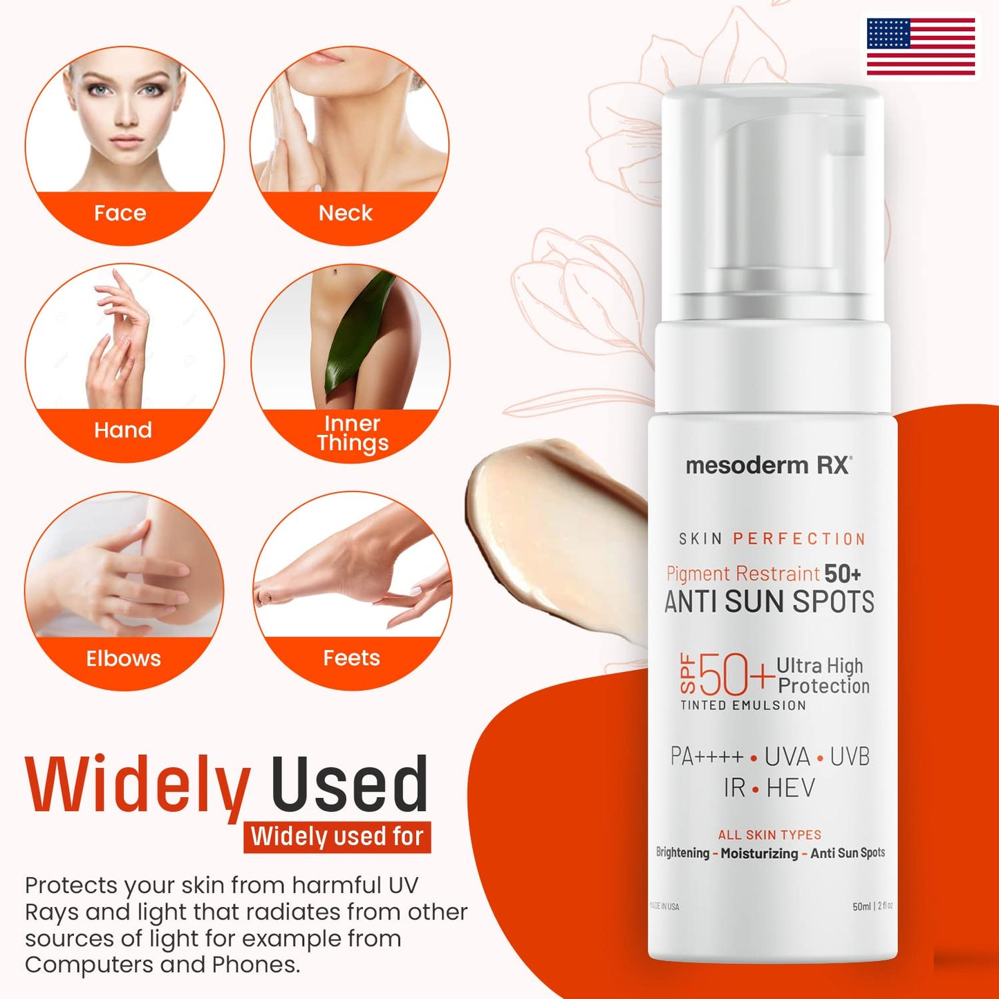 Mesoderm RX Pigment Restraint 50+ Anti Sun Spots, Protect and Nourish Face, Neck, Hands, 50ml