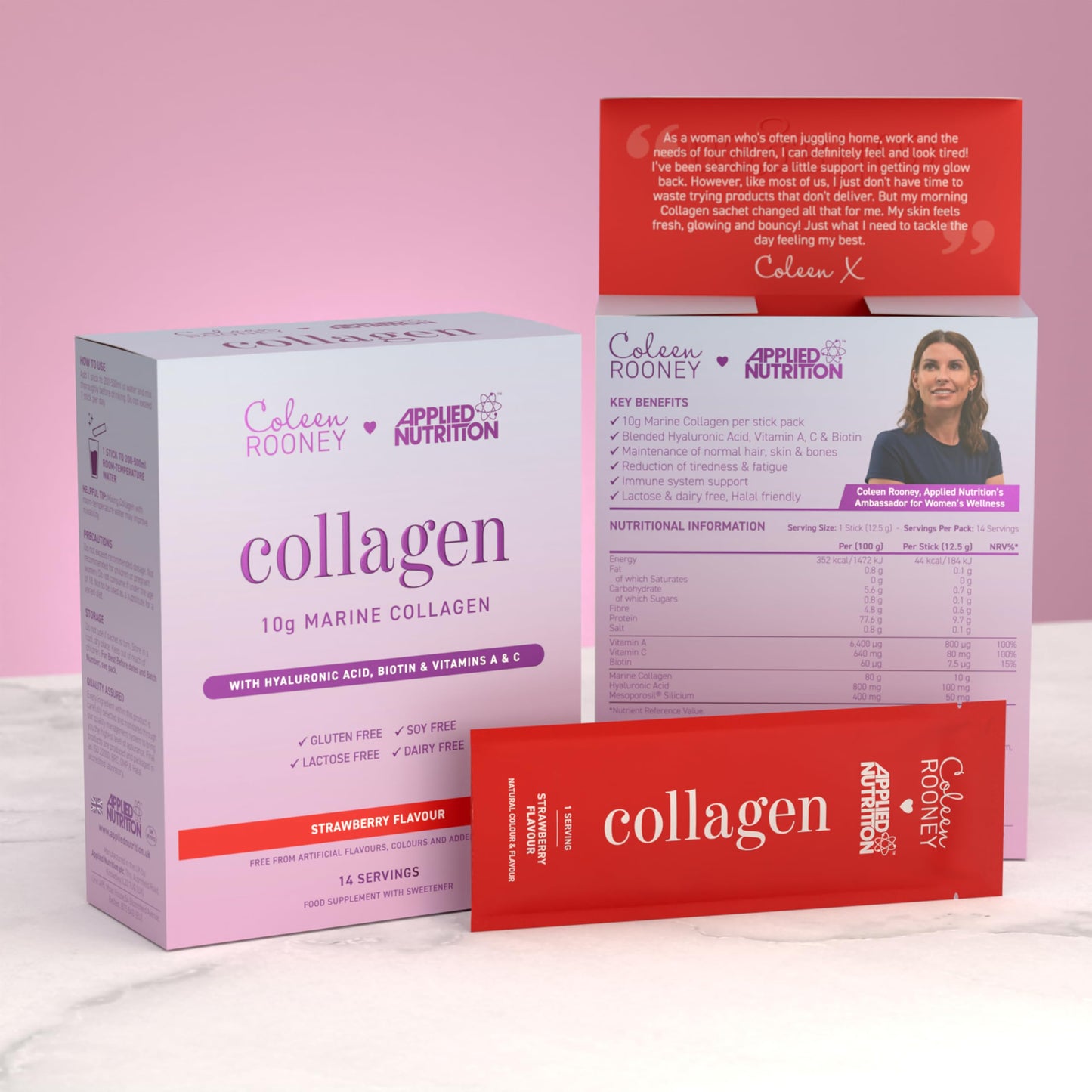 Applied Nutrition - Coleen Rooney - Marine Collagen - Anti-Aging Formula - Best Skin Rejuvenation - Best Joint Support - Radiant Complexion - (14 Sachets - 12.5g Each) (Strawberry)