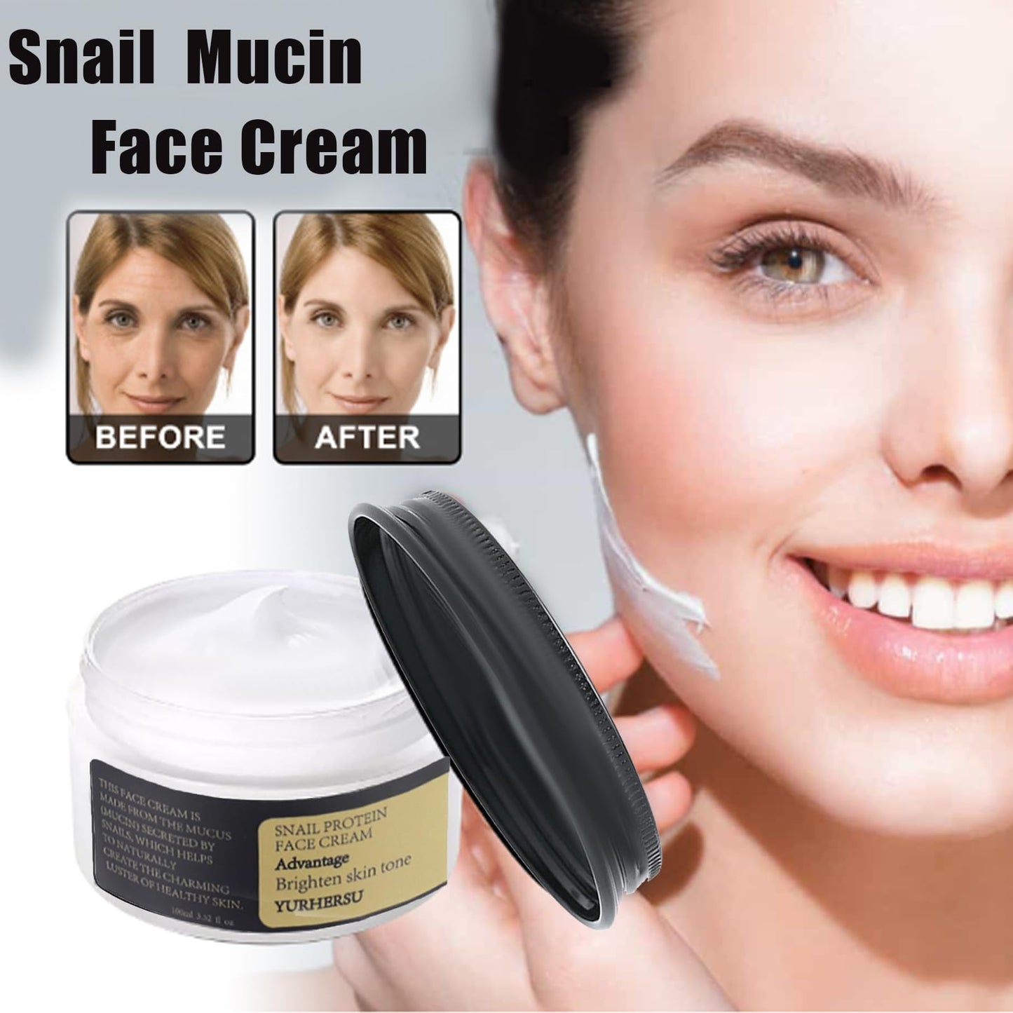 Snail Collagen Face Cream,Snail Face Cream,High Firming Face Cream for Anti Wrinkles,Snail Moisturiser Face Women,Snail Mucin Face Cream,Hydrating Face Moisturizer for Women & Men,Soft Skin Tone-100ml
