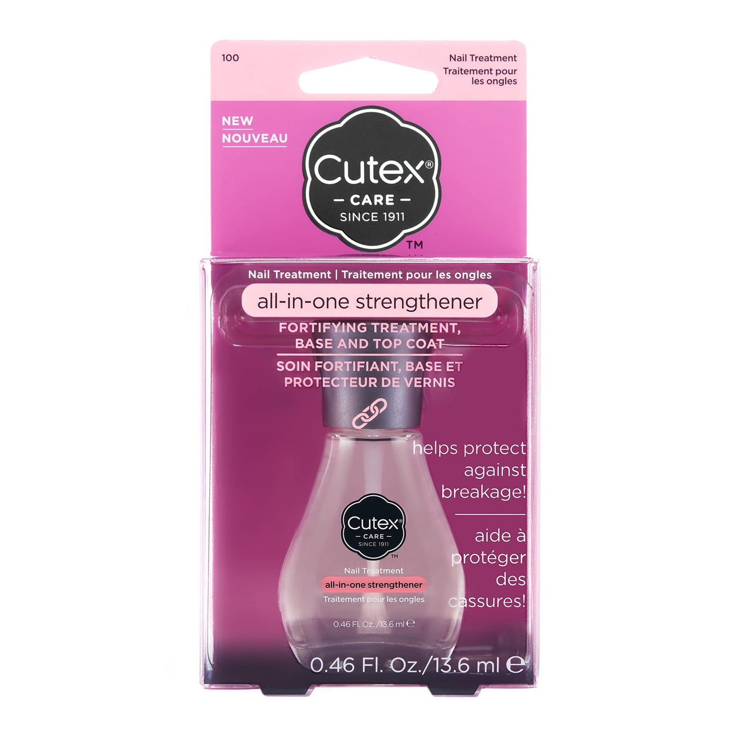Cutex All-In-One Nail Strengthener Treatment, Base & Top Coat (13.6ml) for Weak & Damaged Nails, Chip Resistant, Dermatologist Tested