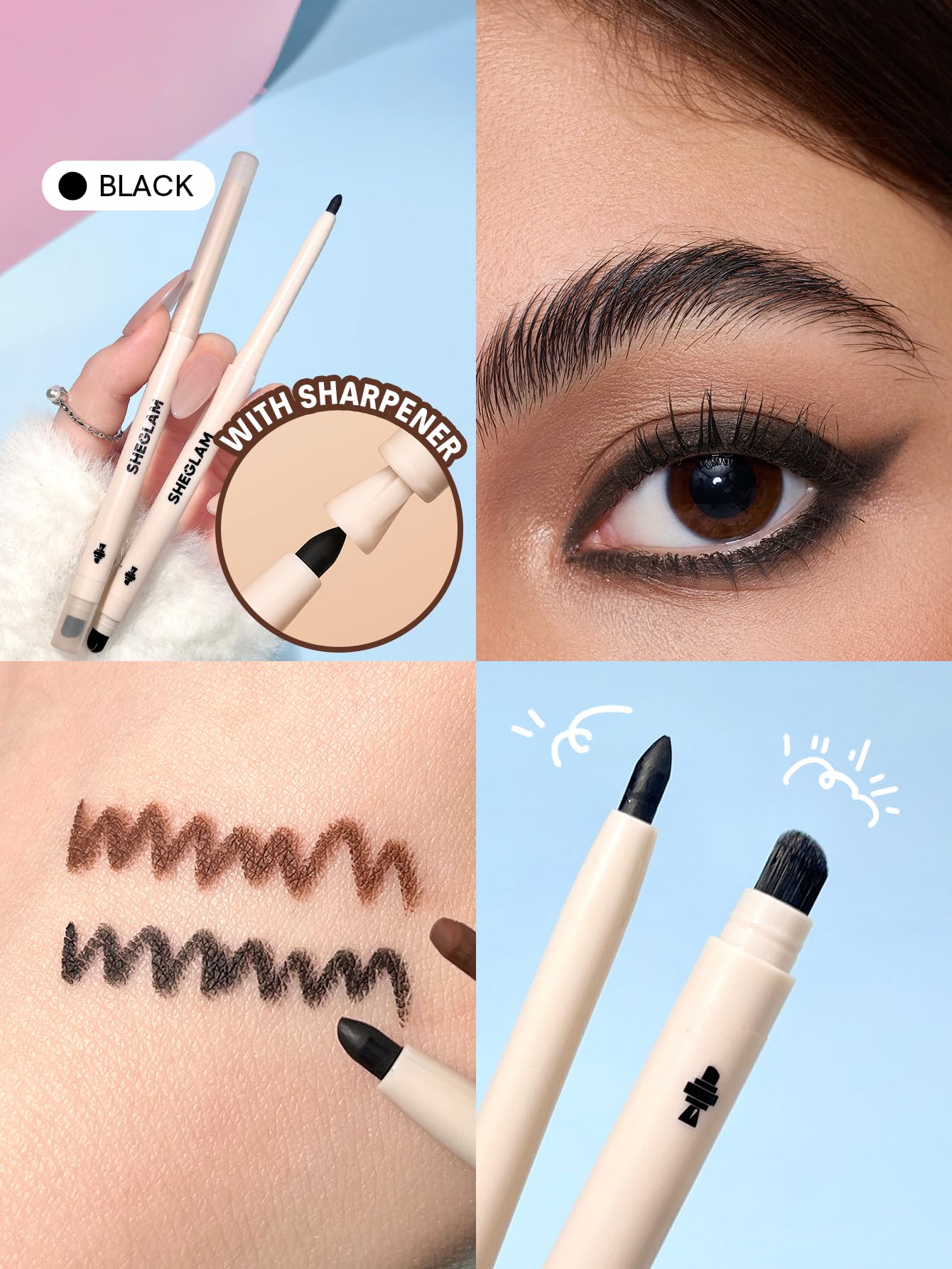 SHEGLAM Gel Glide Eyeliner Pencil Creamy Waterproof Smudgeproof Longwearing Eyeliner-Black