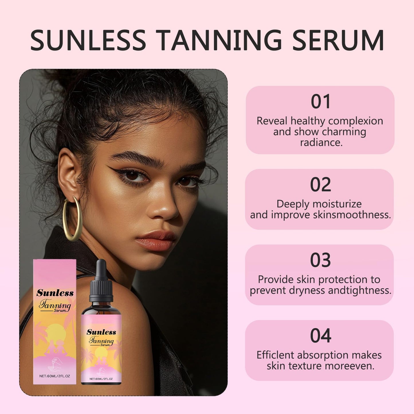 Guegine Tanning Drops,60ml Sunless Tanning Drops,Natural Ingredients,Moisturizing,Can Show Young Bronze Skin Without Sun Exposure,Suitable for Face & Body,for Women & Men