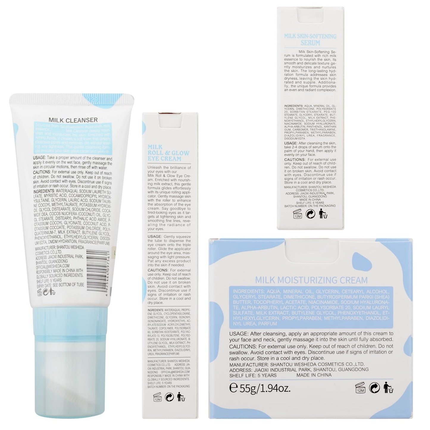 Milk Skin Care Sets & Kits For Teen Girls, 4PCS Skin Care Routine Set With Cleanser, Serum, Eye Cream, Cream For Women, Shrink Pores & Moisturizing, Face Skincare Kit Travel Size For Fine Lines, Acne.