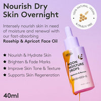 Delhicious Anti-Ageing Overnight Face Drops - Hydrating Face Serum & Scar Treatment - Nourishing & Brightening - Moon Moisture Apricot & Rosehip Oil - Natural, Vegan, Ayurveda - 40ml