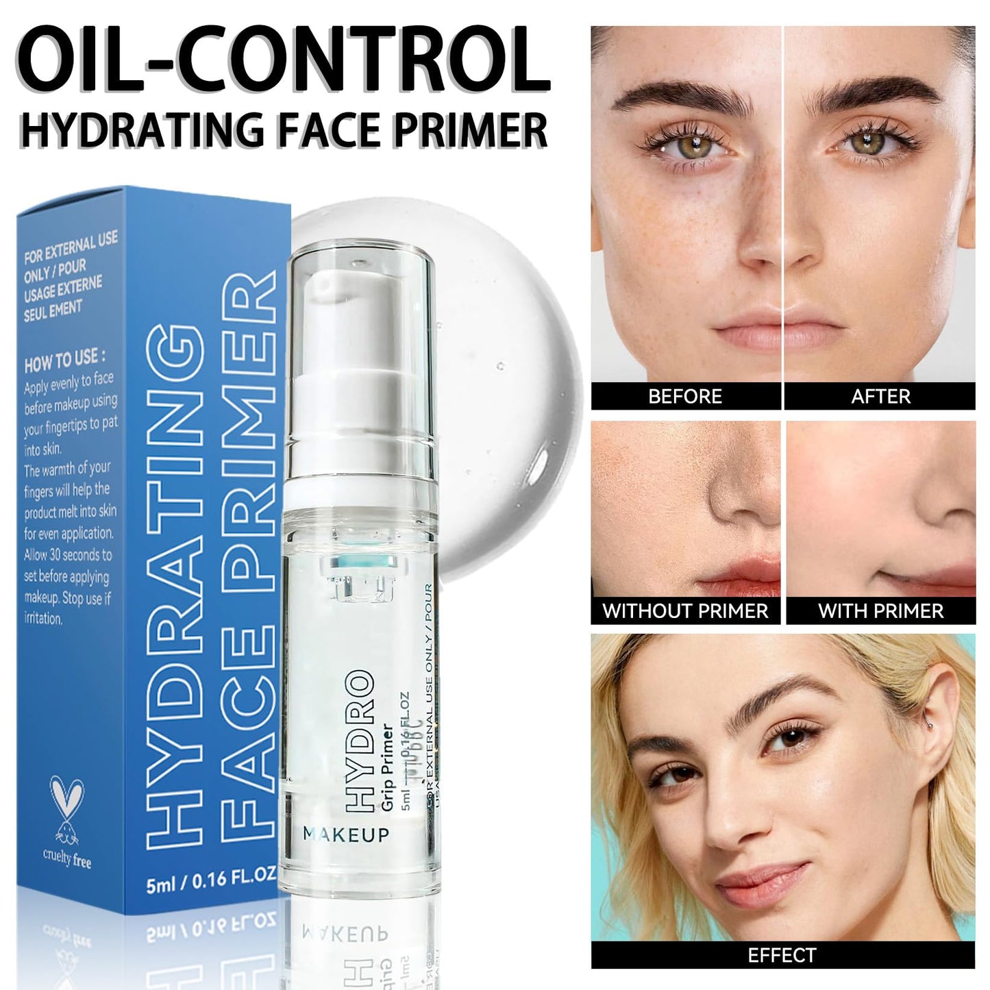 NatrLuxe Oil-Control Hydrating Face Primer, Long-Lasting Makeup Primer For Smooth, Full Coverage, Pore Minimizing Under Foundation. Moisturizes And Primes Oily Skin. 5ml (04 Clear)
