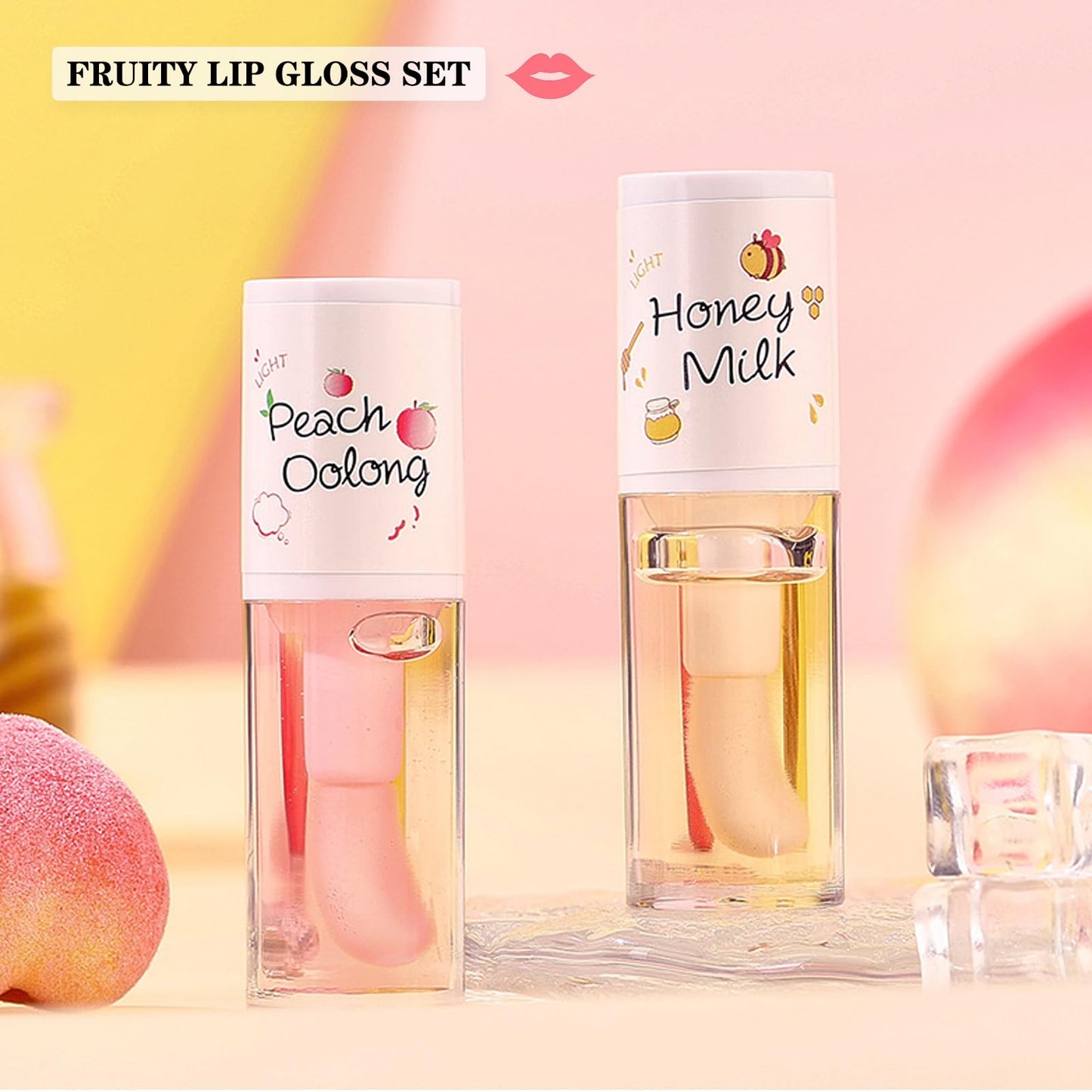 GEEWHILE Hydrating Lip Oil Set, Long-lasting Clear Lip Gloss Set For Teenage Girls, Fruit Flavoured Lip Oil Plumping & Moisturizing, Lip Glow Balm Liquid Lipstick for Women Lip Care (2PCS)