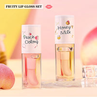 GEEWHILE Hydrating Lip Oil Set, Long-lasting Clear Lip Gloss Set For Teenage Girls, Fruit Flavoured Lip Oil Plumping & Moisturizing, Lip Glow Balm Liquid Lipstick for Women Lip Care (2PCS)