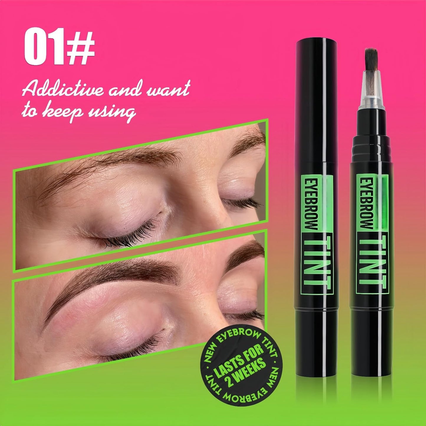 OuXing Eyebrow Tint,Semi-Permanent Eyebrow Dye,Eyebr-ow T-int Dark Brown,B/row Ti-nt Eye-brow Dye Kit with B/row Cards & Brush,Long-Lasting D/ye Eye/brow Gel,Waterproof Eye-brow T-int Pencil,01 Brown