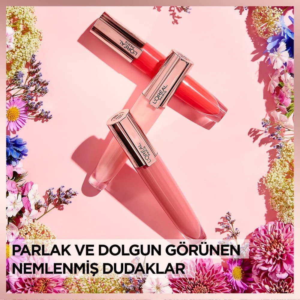 L'Oréal Paris Lip Gloss, Plumping and Hydrating, with Hyaluronic Acid and Collagen Complex, Glow Paradise Balm-In-Gloss, 404 I Assert, 7 ml