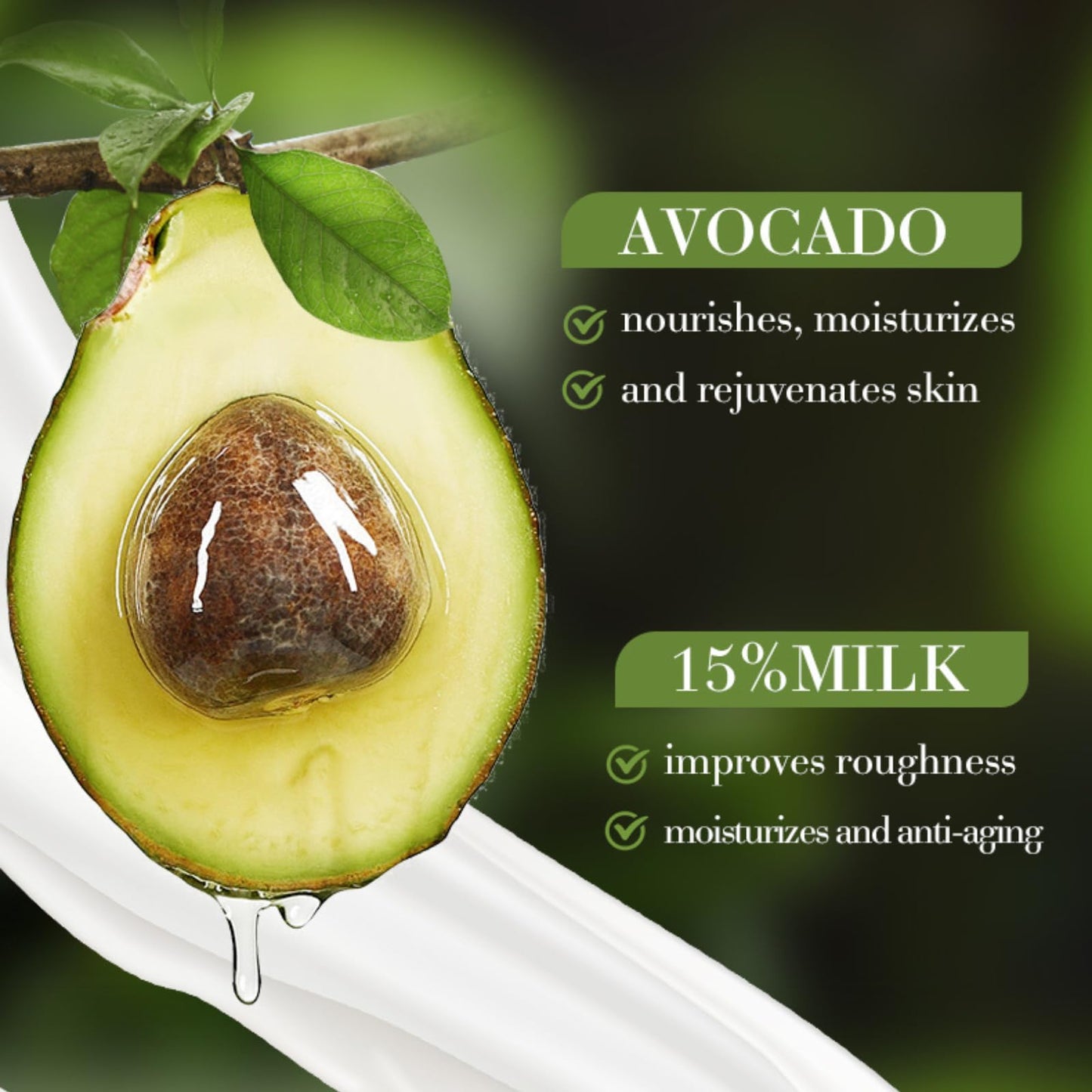 Avocado Face Serum, Hydrating Serum with 15% Milk, Soothing Hyaluronic Acid Serum, Serums Skincare, Avocado Face Serum for Women, Redness Relief, Dry Skin & Skin Barrier Repair, Lightweight