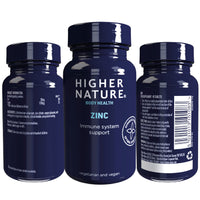 HIGHER NATURE Higher Nature - Zinc - Immune System, Cognitive Function & Fertility Support - Gluten Free - Vegetarian & Vegan - 90 Tablets