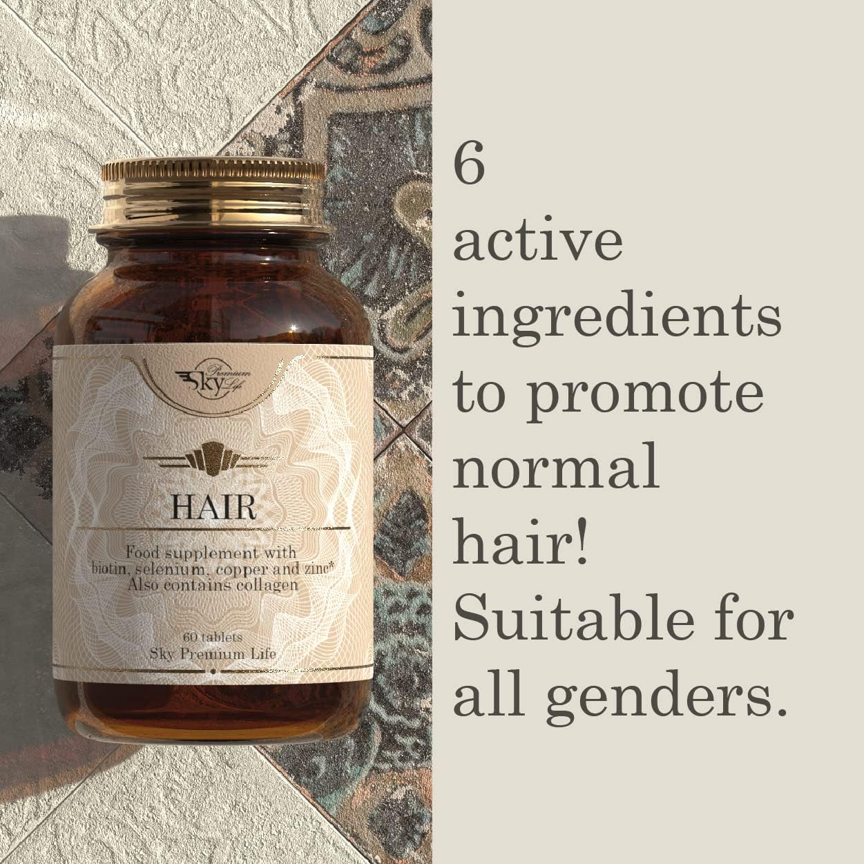 Sky Premium Life Hair Food Supplement – 120 Tablets with Biotin, Selenium, Copper and Zinc. Contains Collagen. (2 x 60 Tablets)