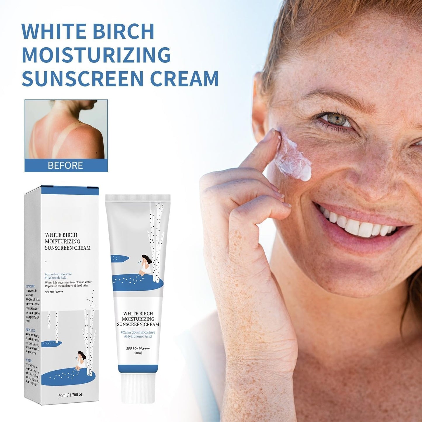 OunTechGlory Sunscreen SPF50 Face - Centella Sunscreen - Birch Juice Moisturizing Sun Cream - PA++++ Formula, Strong UV Protection, Face Essential