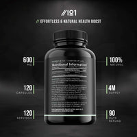 ALPHA01 Organic Psyllium Husk Fibre 600mg - 4 Months Supply - Natural Prebiotic Fibre Supplement from Raw Plantago Ovata Seeds - 120 Vegan Capsules