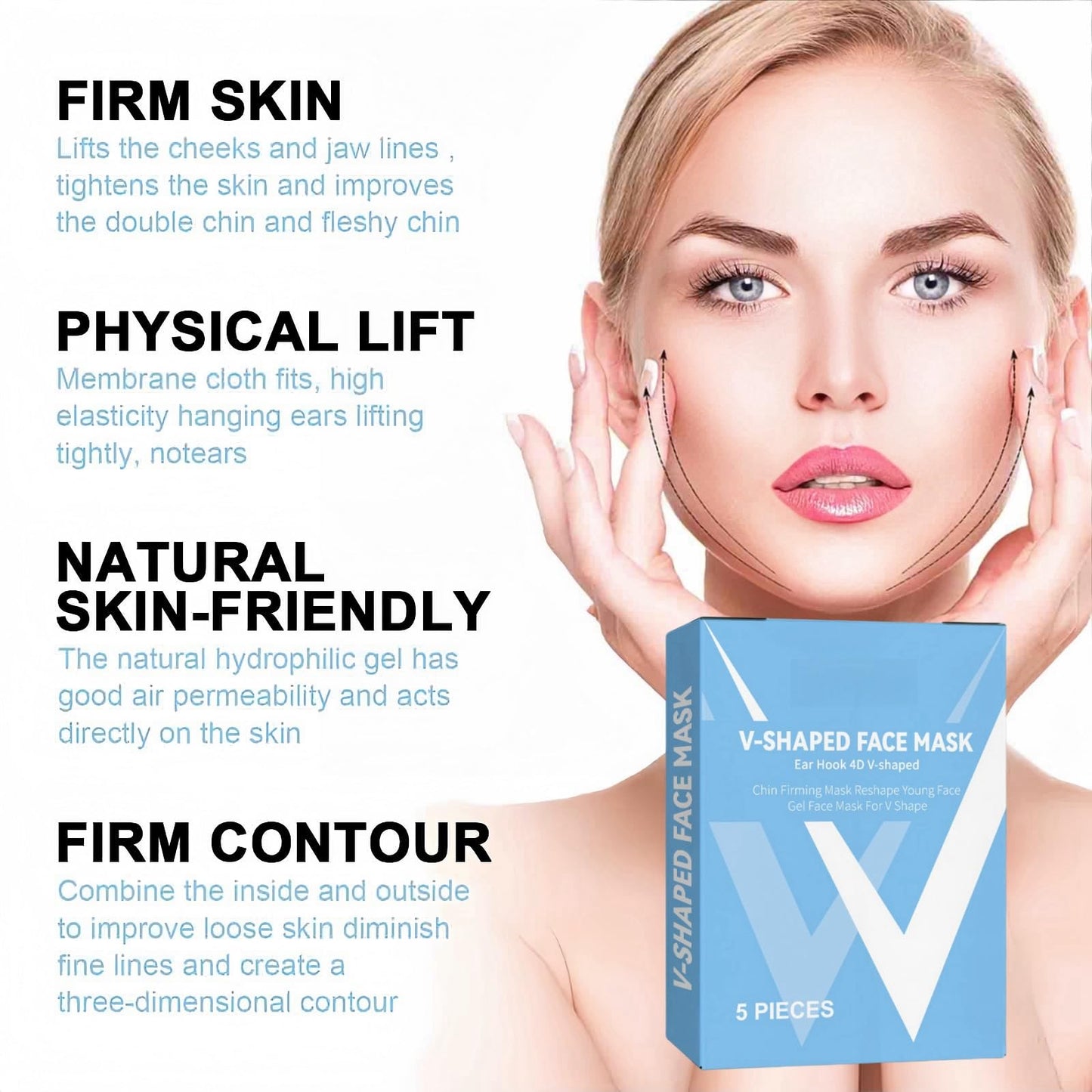 AINxtolm 5PCS Bloskin Lift Mask,Bloskin Double-Chin Mask,Face Lifting Mask,V-Line Face Mask,Nourishing Firming Face Tape,Double-Chin Reducer Lift Mask,Chin Strap for Double-Chin,Lifting Chin Mask Skincare