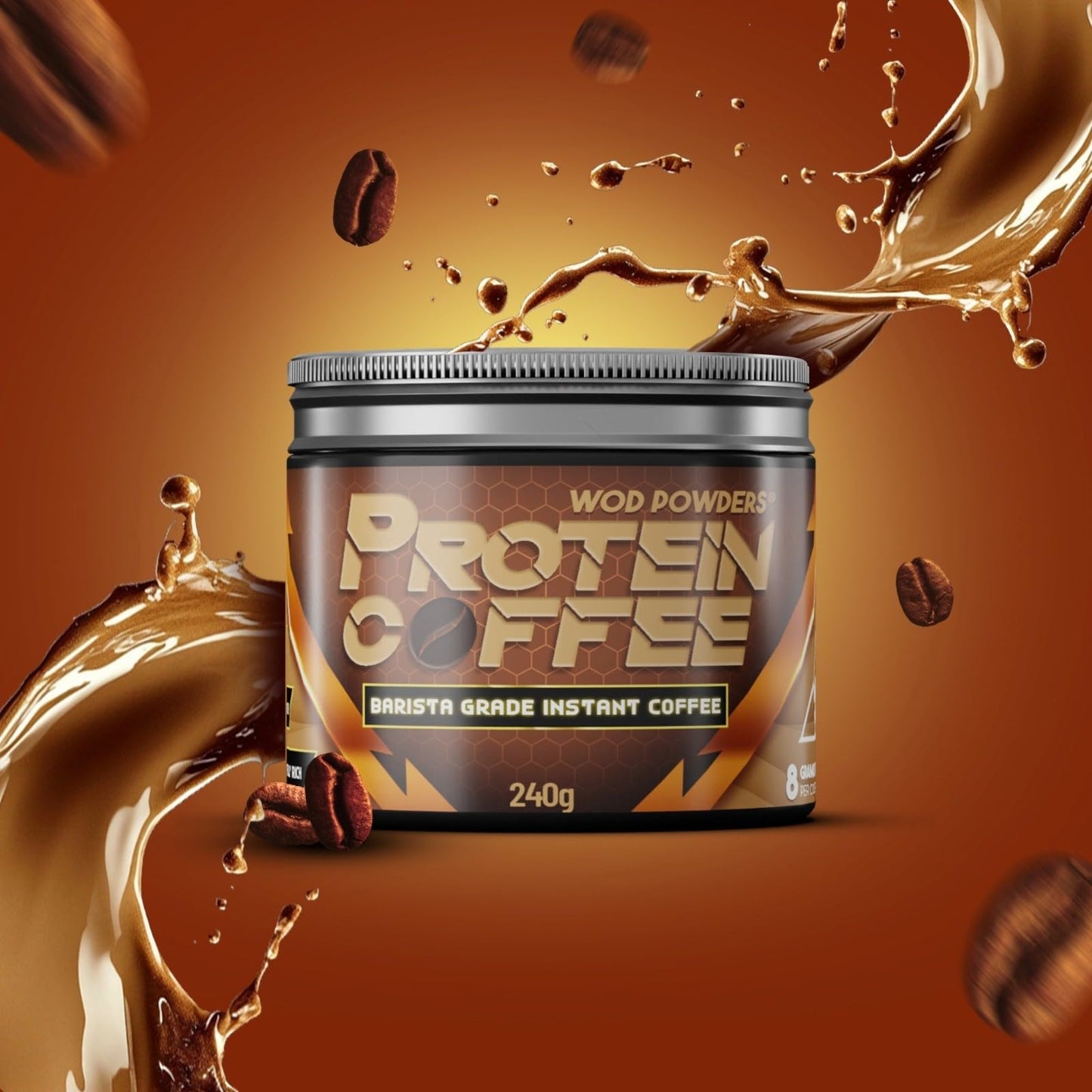 Protein Coffee | Barista Grade Freeze Dried Instant Coffee with Grass-Fed Bovine Collagen Powder | 240g Tub with Scoop | TrueStart® Coffee with Hydrolysed Collagen - Made in the UK by WOD Powders