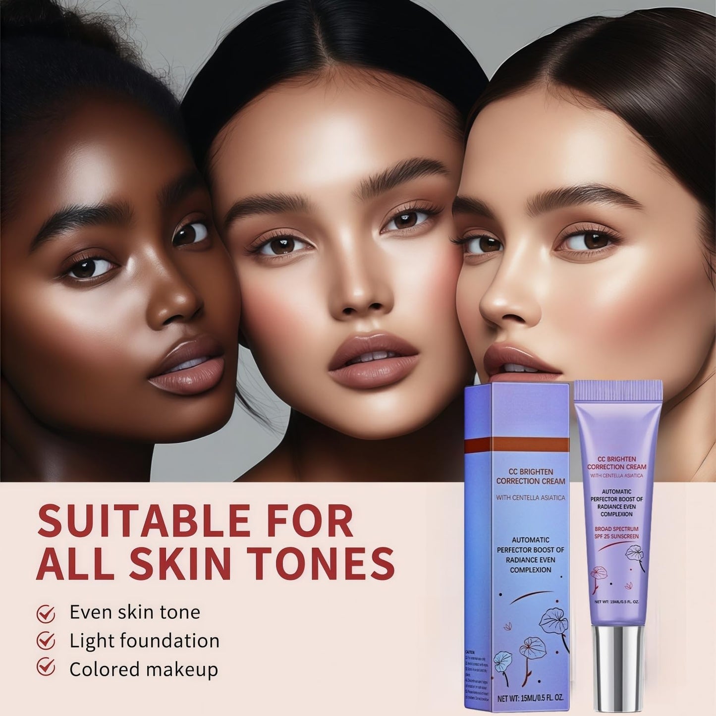 QinZiEn Colour Correcting Cream,Centella Asiatica CC Cream,Korean Colour Corrector,CC Cr-eam,Tinted Face Moisturiser,Skin Tint Moisturiser,Boosting & Soothing Effects,Long Lasting Concealer,Tinted Moisturiser