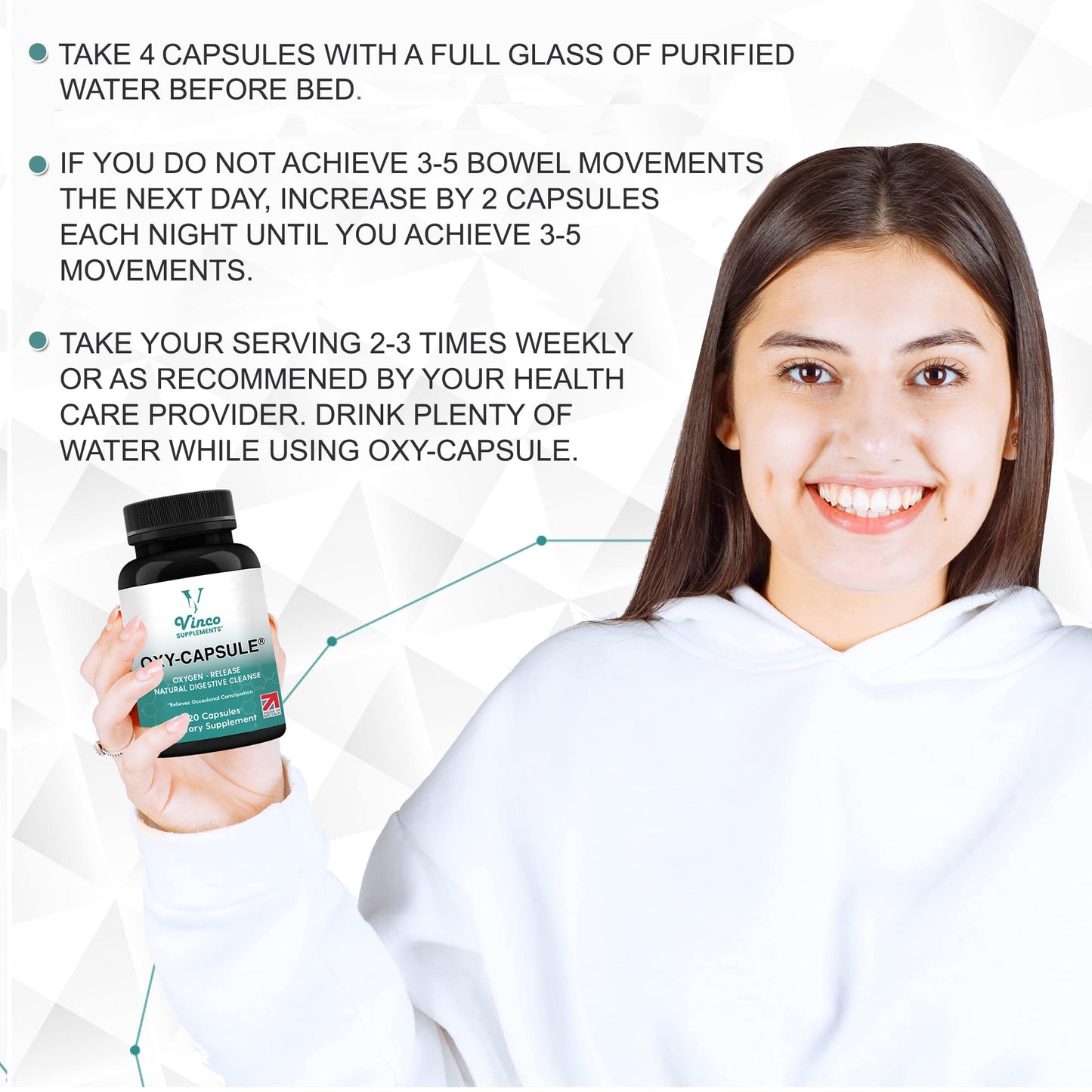 Vinco Supplements Oxy-Capsule Magnesium Compound - Vegan Oxygen Powder Natural Colon Cleanser - Gas Relief, Bloating Relief, Constipation Relief - Intestinal Cleanser for Adults - 120 Count