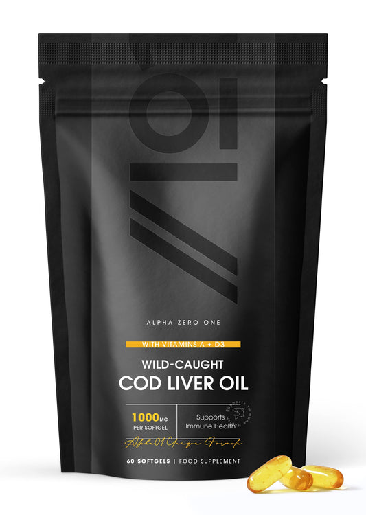 Cod Liver Oil 1000mg – Wild-Caught - Source of Omega-3 Fatty Acids – Rich in Vitamins A + D3 – Immune Health + Vision Support – 2 Months Supply - Non GMO, Gluten Free, Halal – 60 Softgels