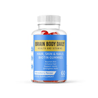 Brain Body Daily Hair, Skin and Nails Vitamin Gummies with Biotin, Vitamin C and E, Collagen - Biotin Gummies for Hair Growth 60 Gummies. Promotes Thicker Hair, Reduces Breakage, Stronger Nails and Glowing Skin.