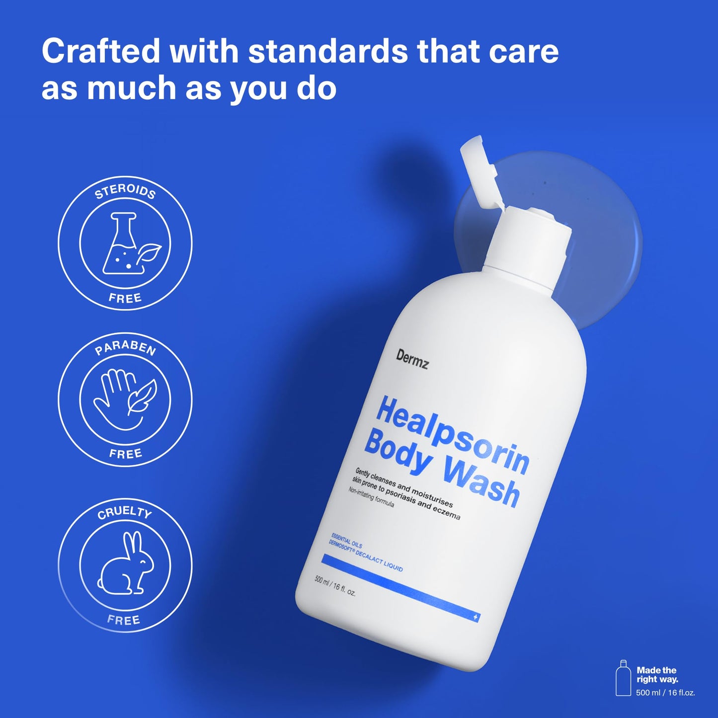 Dermz Healpsorin Antifungal Body Wash: Psoriasis, Eczema, Dermatitis and Sensitive Shower Gel - Eczema Treatment - 500ml