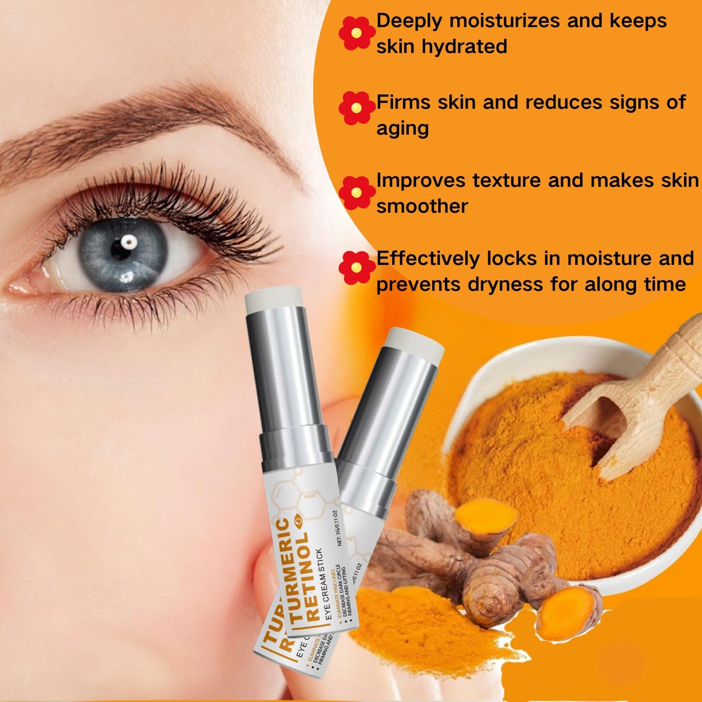 TBeautfave 2PCS Lumibalm for Under Eye Bags & Puffiness - Turmeric Retinol Eye Cream Stick - Hydrating Eye Balm Stick Reduces Fine Lines, Dark Circles, Anti-Aging Eye Brightener