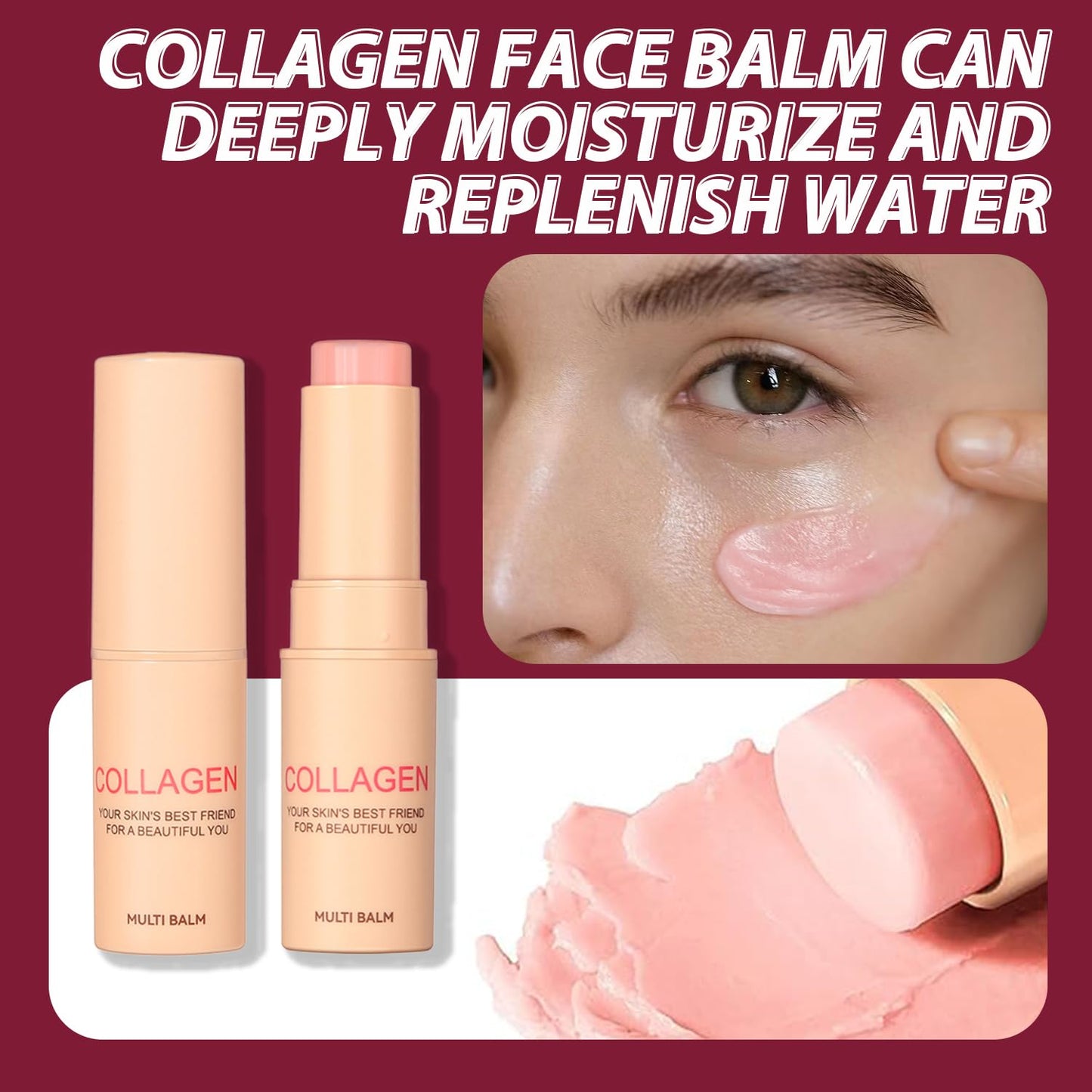 Generic Collagen Multi Balm Stick – Anti-Wrinkle Face Moisturizer, Hydrating Eye & Lip Balm, Firming Collagen Stick for Face, Eyes, Lips & Neck