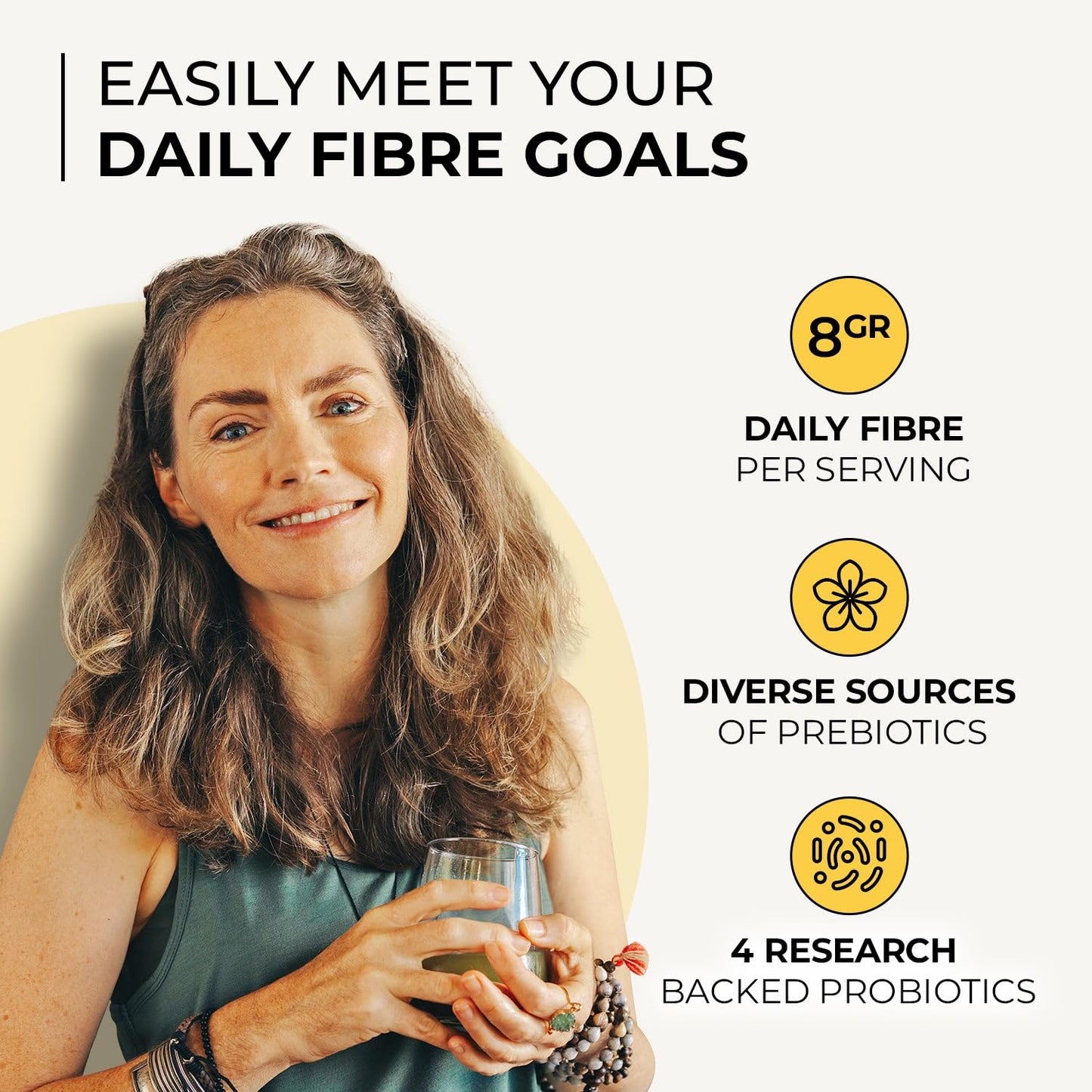 Soluble Fibre Supplement, 25% Daily Fibre, 6-in-1 Fibre Powder - Inulin, Acacia Gum, 2 Billion CFU Probiotics. Tasteless Prebiotics for Gut Health, 240 g, by Inspiriko