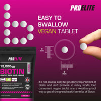 Biotin Hair Growth Supplement 12,000mcg - 180 Vegan High Strength Biotin Tablets - Hair and Nails Vitamins for Women & Men - Supports Hair, Skin & Nail Growth Vitamin B7 Tablets - PROELITE