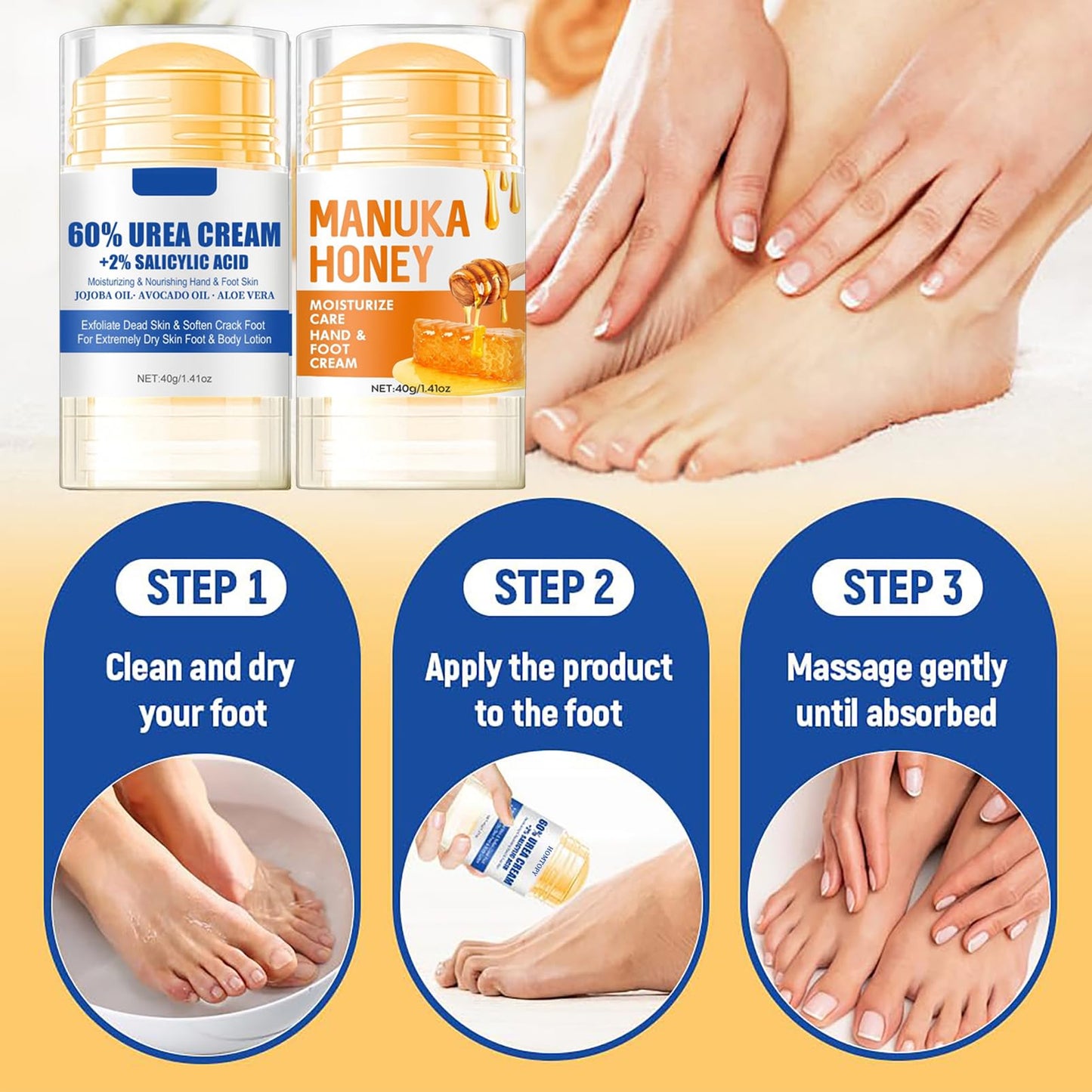 DMQ Urea Foot Cream, 2PCS Foot Cream for Cracked Heels and Dry Skin, Honey Cracked Heel Repair Cream, Urea Cream Foot Moisturiser (1.41 Ounce (Pack of 2), Aloe Vear & Honey)