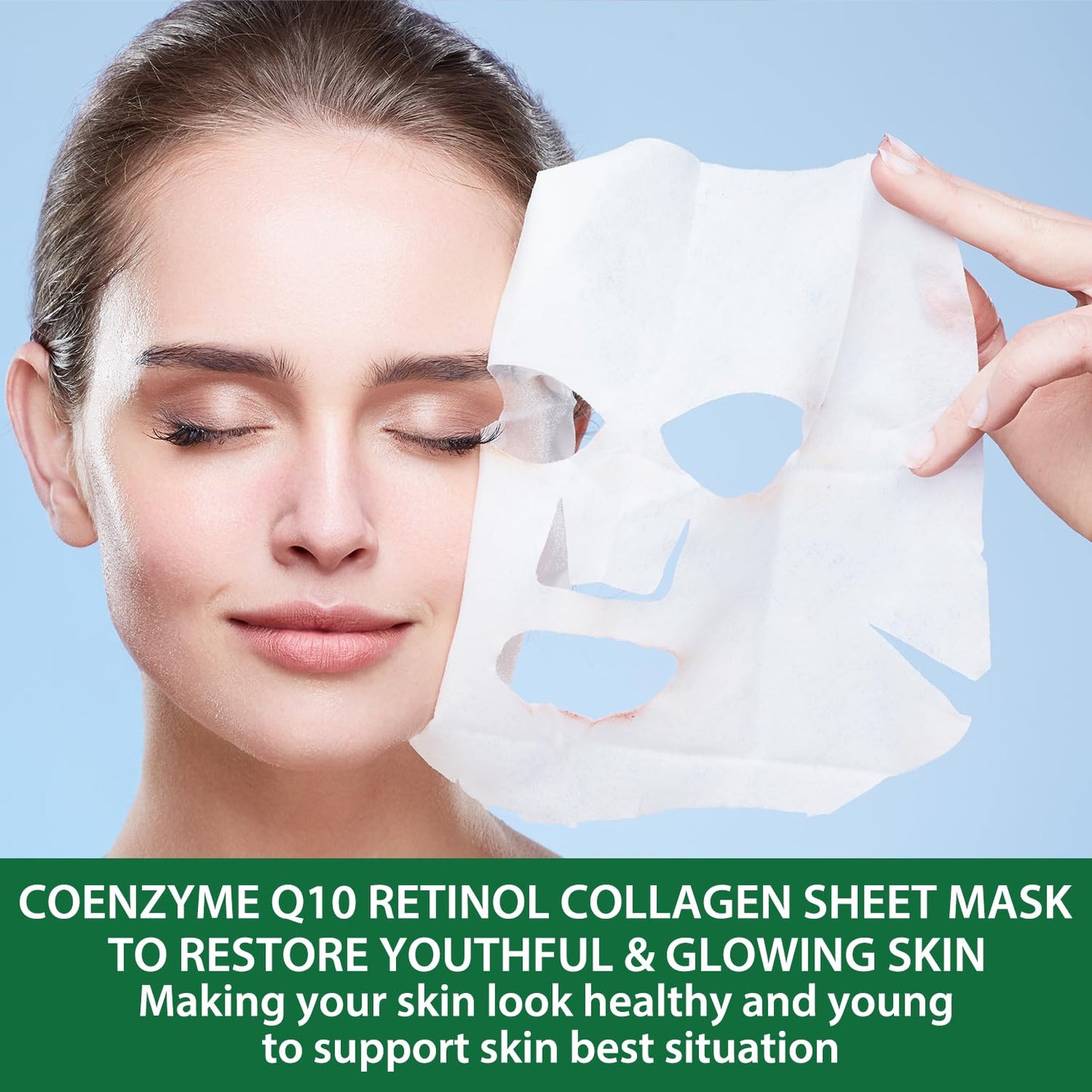 IREV Pack of 10 Collagen Mask Face Masks Skincare, Coenzyme Q10 Retinol Collagen Facial Masks Skincare, Hydrating Face Beauty Care Masks for Deep Repairing and Moisturizing Anti Wrinkles