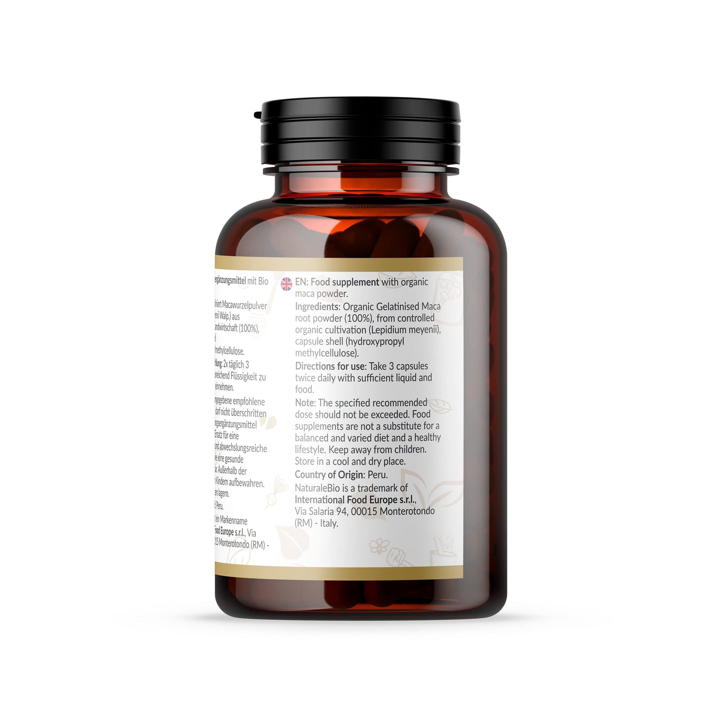 Organic Maca Capsules, 500mg - 180 Capsules. Gelatinised, Natural and Pure, from Organic Peruvian Maca Root. Vegetarian and Vegan Friendly. NaturaleBio
