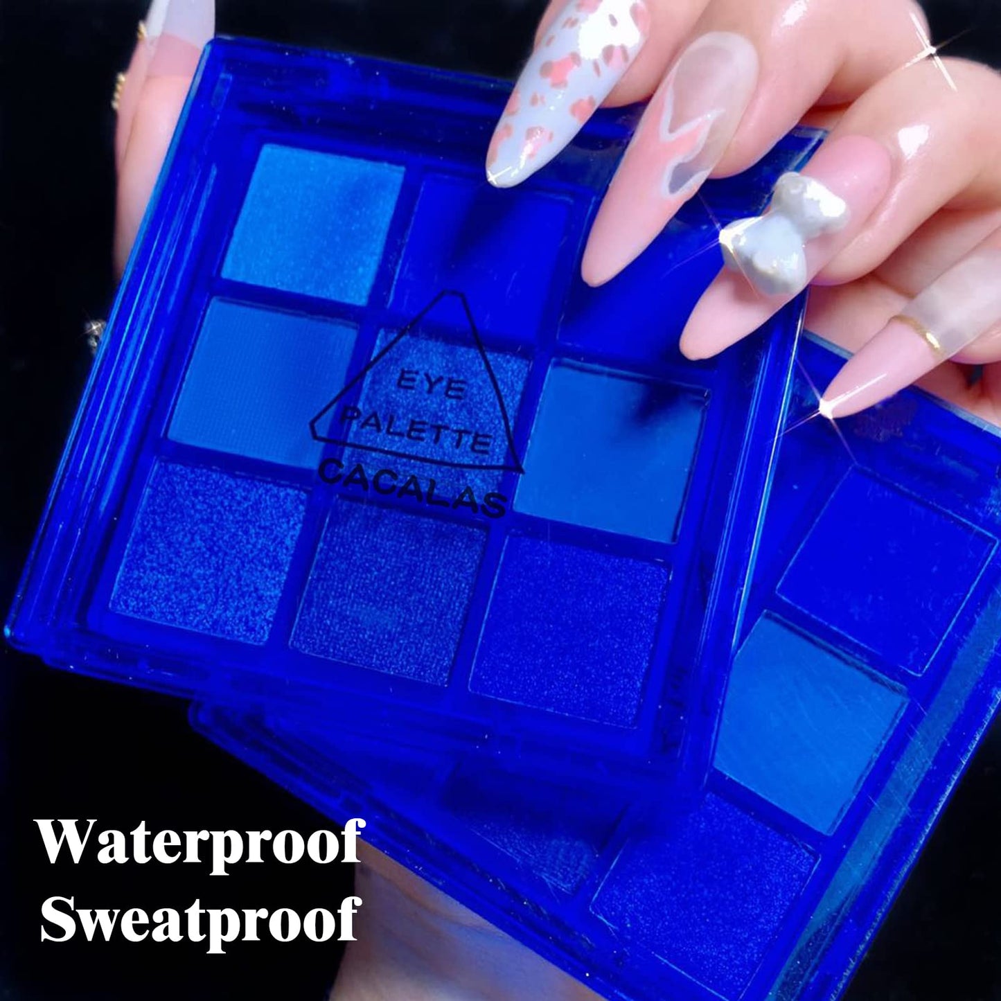 GEEWHILE Blue Eyeshadow Palette, Matte Glitter Eye shadow Makeup, 9 Colours Navy Blue Highly Pigmented Shimmer Eye Shadow Make-Up Palette, Long Lasting Waterproof Royal Blue Eyeshadow Makeup